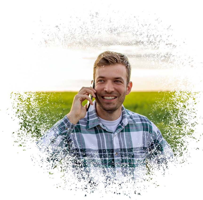 Services Farmer Smiling While Talking on Cellphone